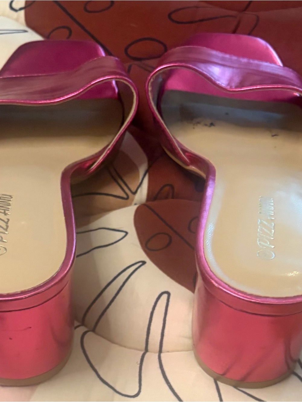 Pink Metallic Block Heel Slide - Picture 3 of 4